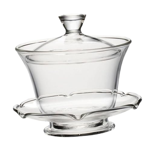 LALAFINA 透明ガラス蓋碗茶具 風ティーカップ 耐熱ガラス製 シンプルデザイン 家用茶器 おしゃれなホームデコレーション