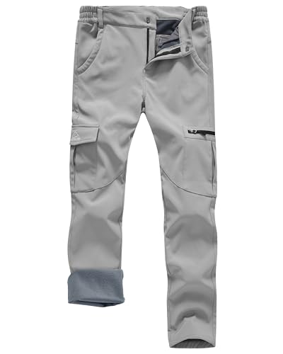 Rdruko Wasserdichte Softshell-Hose für Damen, Winter, warm, mit Fleece gefüttert, lässige Cargohose für Spaziergänge, Wandern, Skifahren, Outdoor-Arbeit, hellgrau, XXL