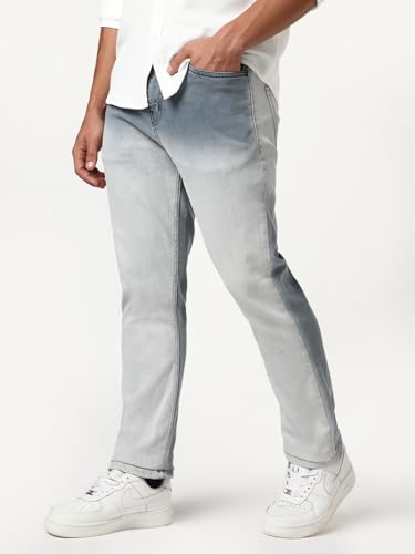 Image of Urbano Fashion Men's Straight Fit Heavy Washed Faded Denim Jeans Stretchable