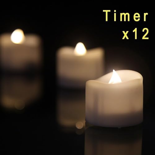 eLander LED Tee Lichter flammenlose Kerzen mit Timer, Automatikmodus: 6 Stunden an und 18 Stunden aus, 3.2x3.6 cm, [12 Stück, Warm-weiß] – Ansicht 2