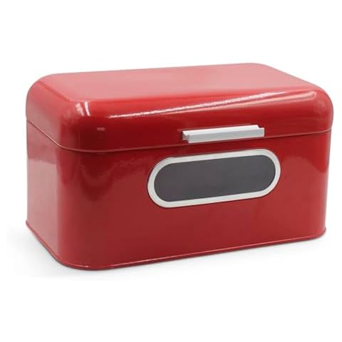 Plexon Red Metal Bread Box Storage Container Bin for Kitchen Countertop Breadbox with Window Cover