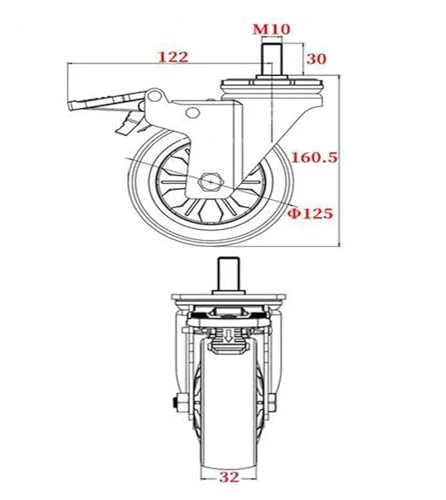 Roue universelle pour machine d'atelier roulette caoutchouc 5 pouces