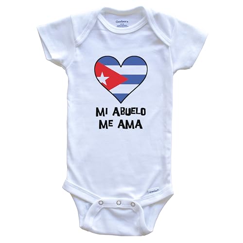 My Grandpa Loves Me Spanish Language Cuba Flag Heart One Piece Baby Bodysuit - Mi Abuelo me AMA