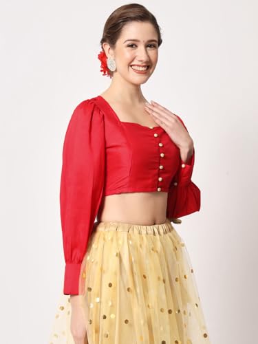 Image of studio rasa Chroma Button Down Shirt Style Blouse Crop Top for Women Girls Casual Party