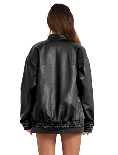 Image of Sampeel Leather Jacket Women Faux Oversized Motorcycle Bomber Coats 2026 Fall Fashion Outfits Winter Clothes