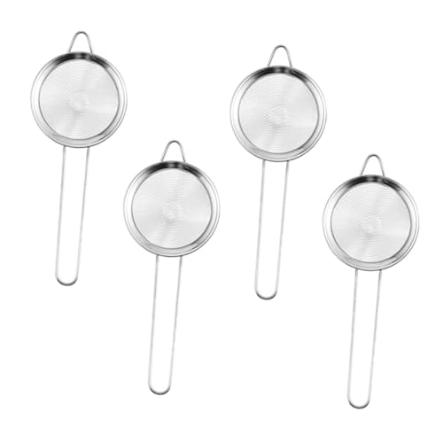 BRIGHTFUFU 4pcs Fine Mesh Sieve Stainless Steel Kitchen Food Strainers for Hot Oil Boiling Water Ergonomic Design for Home Restaurant Bar