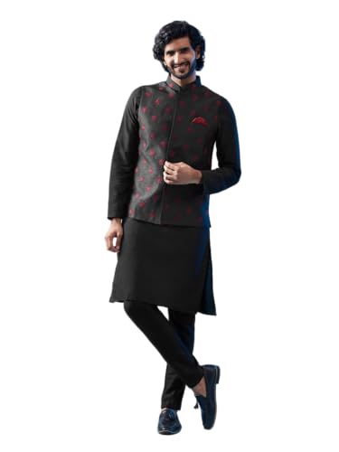 Kurta Churidar en soie artistique noire KISAH : l'excellence de la veste col mandarin