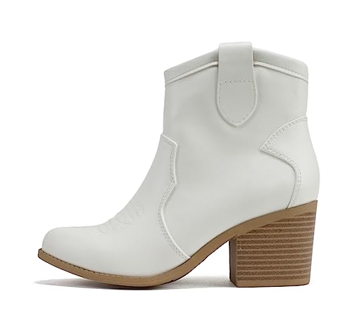 Image of Soda inchTELLER inch ~ Women's Western Cowboy Boots with Stitched Detailing, Pointed Toe, and Low Block Heel