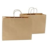 Road 16x6x12 inches Large Kraft Brown Paper Bags with Handles, Shopping, Grocery, Mechandise, Party Bags (50)