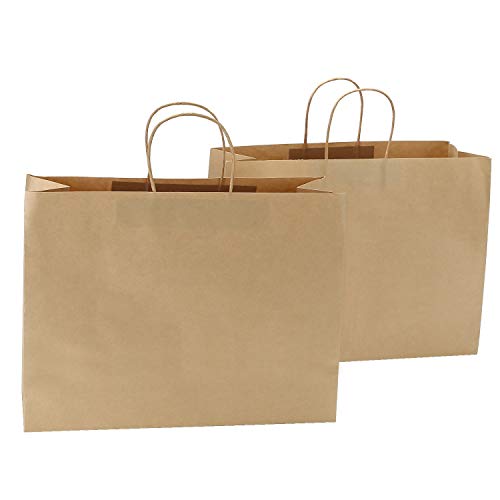 Road 16x6x12 inches Large Kraft Brown Paper Bags with Handles, Shopping, Grocery, Mechandise, Party Bags (50)