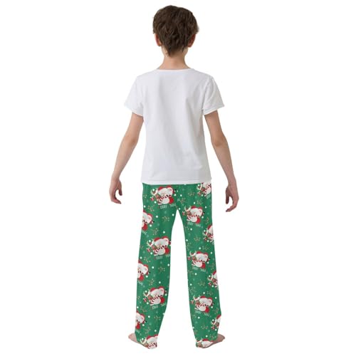 ZZXXB Merry Xmas Santa Claus Reindeer Boys Long Pants Soft Trousers Elastic Waist Kids Lounge Bottoms with Pockets S-XL3