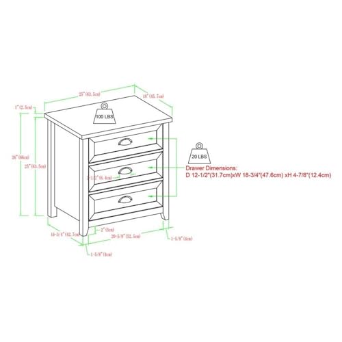 Walker Edison Hazel 2-Piece Modern Farmhouse 3 Drawer Framed Nightstand with Half-Moon Handles, Set of 2, White Oak