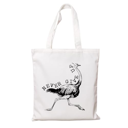 Bolsa de lona inspiradora de animais - Never Give Up, bolsa de lona para estudo de trabalho na academia, sacolas de compras de algodão reutilizáveis, presente de incentivo para mulheres