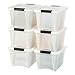 IRIS USA 19 Quart Stackable Plastic Storage Bins with Lids and Latching Buckles, 6 Pack - Pearl, Containers with Lids and Latches, Durable Nestable Closet, Garage, Totes, Tubs Boxes Organizing