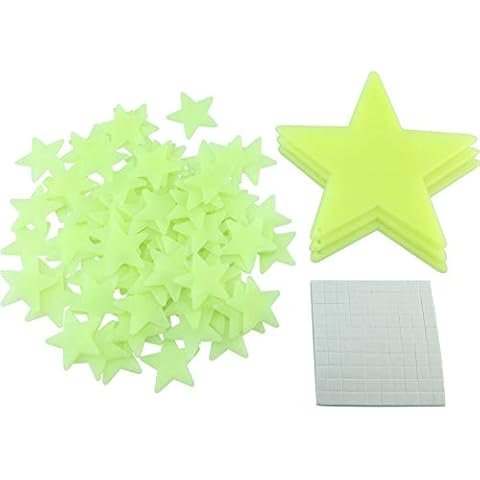 HoneyToys 204PCS 1.2" Luminous Stars Fluorescent Noctilucent Plastic Wall Stickers Decals for Home Ceiling Wall Baby Kids Bedroom (Yellow) Cover