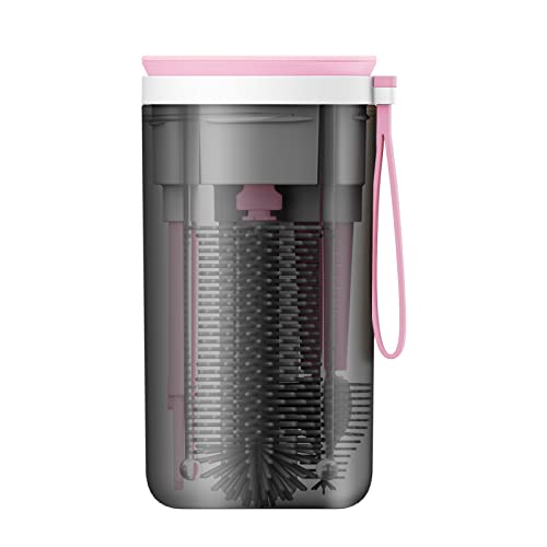 Image of Travel Bottle Cleaner Kit, Silicone Baby Bottle Brush Set with Bottle Brush, Drying Rack, Nipple Brush,Straw Brush,Soap Dispenser, Portable Baby Bottle Brush Cleaner for Home and Travel,Pink