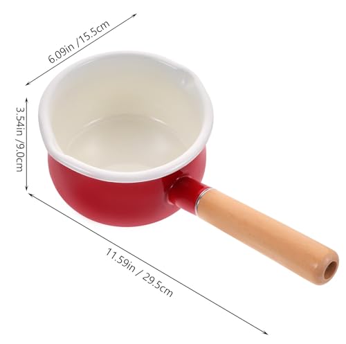 Casserole en émail rouge manche bois pour aliment complémentaire bébé