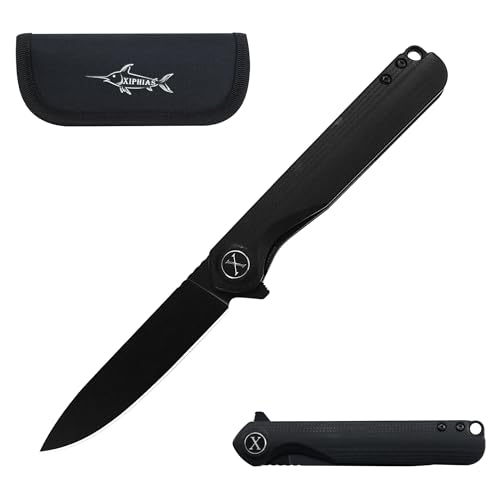 XIPHIAS Flipper Folding Pocket Knife - D2 Steel Blade with Black Coating, G10 Handle, Ball Bearing Assisted Opening, Tactical EDC Knife for Hunting, Fishing, Camping, Outdoor Activities - XBJ2201