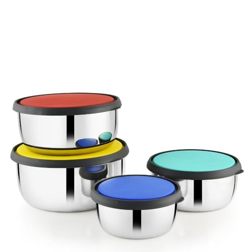 Image of Double Mould Stainless Steel Storage Container Set in Multi Color - 4 Pieces 410ml+700ml+1050ml+1500ml, 3 Pieces Airtight Leak Proof Lids | Kitchen Food Storage Bowls (1, Multicolor)