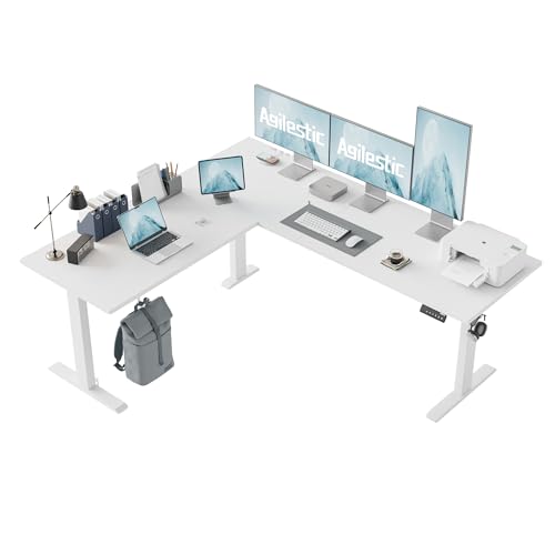 Image of Agilestic 75 Inch L Shaped Standing Desk Adjustable Height, Corner Standing Desk, Sit Stand Up Computer Table, Splice Board, White