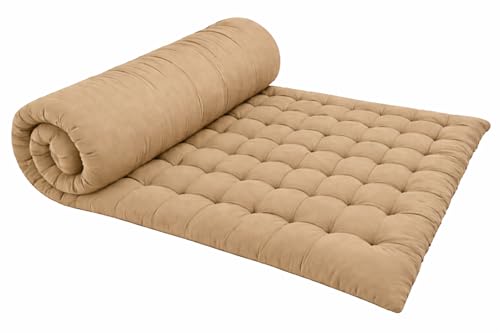 Image of ATOOTFUSION Soft Cotton Quilt | Foldable Light Weight Filled Single Firm Cotton Quilt Mattress| Gadda (Solid Coloured, Sleeping Capacity, 6 x 6 ft or 72 x 72 Inches) Double Bed (Khaki)