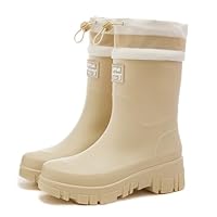 Nutropa Waterproof Mid Calf Women Rain Boots Lightweight Comfortable Wide Calf Garden Shoes,Beige 8.5 Women