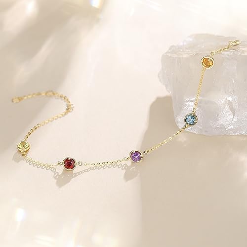 Carleen 14K Solid Yellow Gold 1 cttw Multicolored Peridot Citrine Blue Topaz Garnet Amethyst Dainty Delicate Petite Station Bracelet Birthstone Fine Jewelry For Women Girls, 6" + 1.2" Extender - Image 4