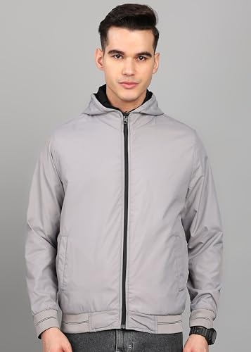 Image of Qube By Fort Collins Men's Polyester Standard Length Regular Fit Reversible Winter Jacket with Ribbed Cuffs & Hood - Warm, Stylish & Versatile