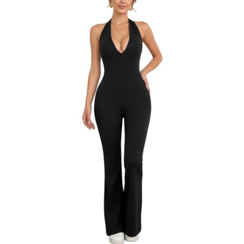 Image of Bcenoilua Women One Piece Backless Jumpsuits Sleeveless Tummy Contral Rompers Seamless Unitards Bodycon Maxi Jumpsuit Workout Yoga Sports Playsuits
