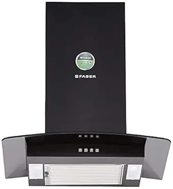 Faber 60 cm 1000 m3/HR Curved Glass Kitchen Chimney (HOOD PRETTY PLUS PRO BK PB LTW 60, 1 Baffle Filter, Black)