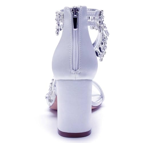TarfiC Heels for Women Open Toe - Zipper Chunky Heels Dress Shoes for Women 3.14 Inch Rhinestone Wedding Heels for Prom Party Bridal Pump Shoes2