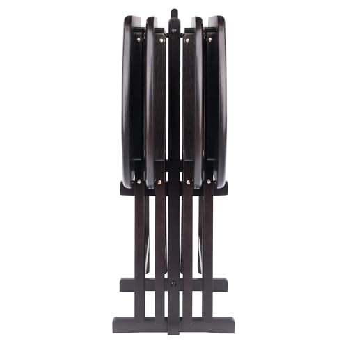 Image of Winsome Corbett Set of 4 Oversized Foldable Snack Tables with Storage Rack, Easy to Store Portable Fold Up Table Set for Kitchen, Living Room TV Dining, Crafts, Puzzles, Work from Home