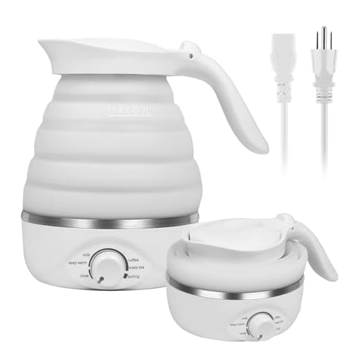 Xfbaozxy Travel Foldable Electric Kettle, Portable Travel Foldable Electric Kettle Food Grade Silicone Kettle Foldable 850W Fast Boiling Water Portable Kettle Electric, 110V 700ml (White)