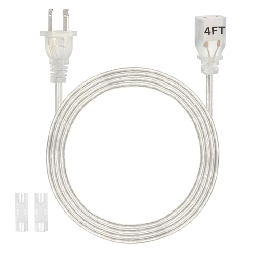 Zlierop Clear Extension Cord 4ft - UL/ETL Certified 2 Prong Short Extension Cords, Lightweight & Tangle-Free 4 Foot Extension Cord, Polarized Male to Female Indoor Extension Cords (1 Pack)
