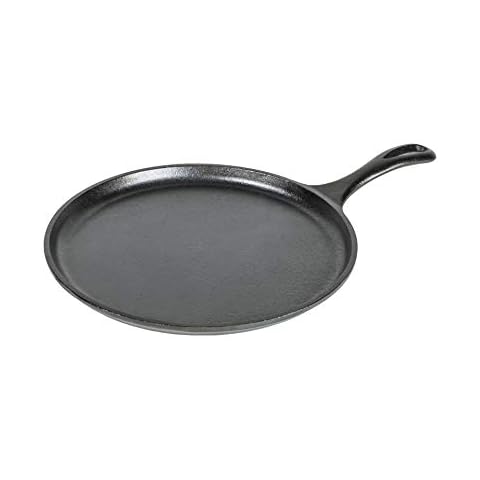 Lodge 26.67 cm / 10.5 inch Pre-Seasoned Cast Iron Round Griddle / Pancake Pan, Black Cover