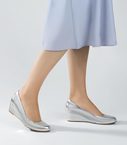 Image of Ankis Black Nude Silver Gold Wedges for Women, Low Heel Women's Wedge Comfortable Closed Toe Women Pumps Dress Shoes -2Inch