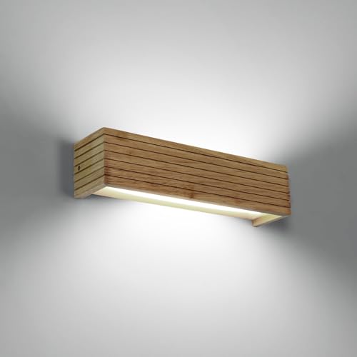 Pheashine Lampada da Parete Interno, Applique da Parete in Legno, Lampada a Muro LED per Camera da Letto, Soggiorno, Corridoio, Scale