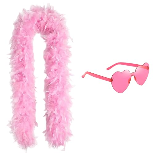 CERCTLA Federboa 2M Modischer Feder Boa mit Herzförmigen Randlosen Sonnenbrillen Boa aus Federn Turkey Feather Boas Dekorieren für Verkleidung Mottoparty Karneval Cosplay Halloween (Rose)