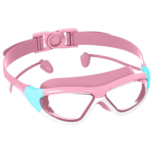 Generisch Gafas de natación para niños con tapones para los oídos y clip para la nariz, gafas de natación para niños, marco grande, resistentes al agua