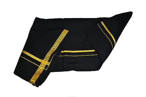 Kolakeer™ Men's Cotton Color Dhoti Set - 1.9 Mtrs Dhoti with 1.2 Mtrs Angavastram - Pentex Mundu Angavastram Set (Black)4