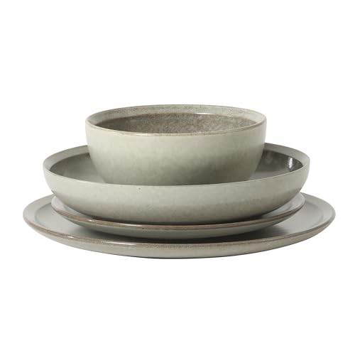 Image of Gibson Elite Beckett Stoneware Matte Reactive Glaze 16 Piece (Service for 4) Plates and Bowls Dinnerware Set - Ash White