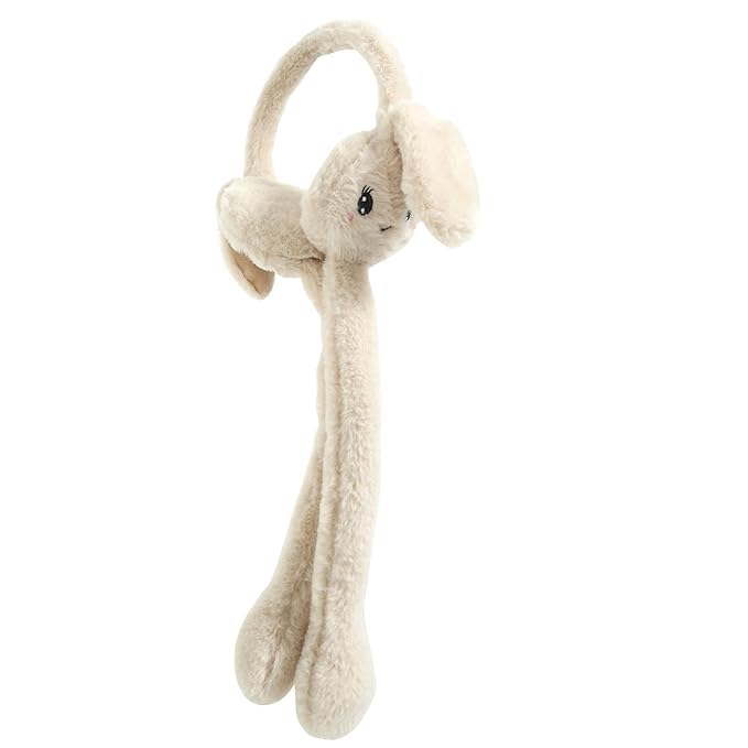 Embroidery Led light soft and warm winter rabbit earmuffs with sound (Beige)-picture-29