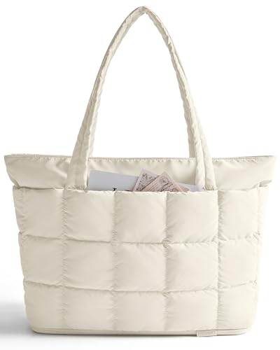 Image of BAGSMART Expandable Tote Bag for Women, Puffer Work Tote Handbag, Quilted Carry On Bag for Travel Gym