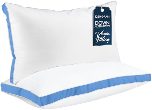 Utopia Bedding Gusseted Quilted Pillow (2-Pack) Premium Quality Bed Pillows - Blue Gusset - King - 18 x 36 Inches