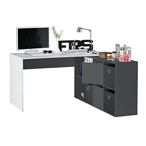 Habitdesign, Escritorio Multiposición Reversible, Mesa Estudio, Mesa PC, Modelo Adapta XL, Acabado en Blanco Artik y Gris Antracita