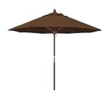 California Umbrella 9' Round Hardwood Frame Market Umbrella, Stainless Steel Hardware, Push Open, Teak Olefin