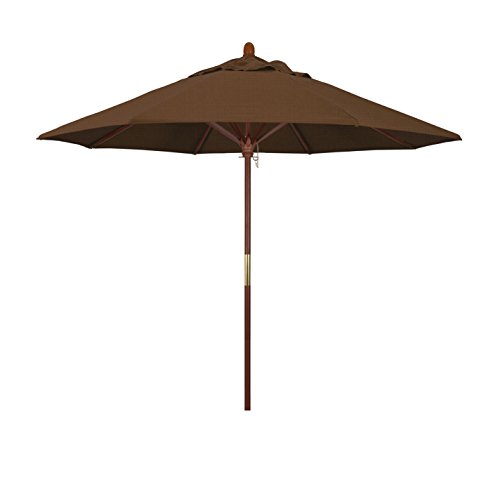 California Umbrella 9' Round Hardwood Frame Market Umbrella, Stainless Steel Hardware, Push Open, Teak Olefin