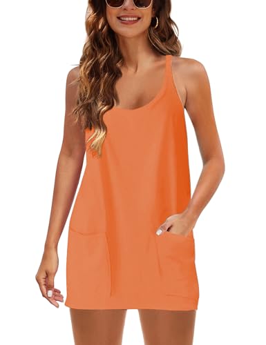 Image of Lentta Womens Athletic Sleeveless Mini Dress with Built-in Shorts V Neck Spaghetti Strap Sundress