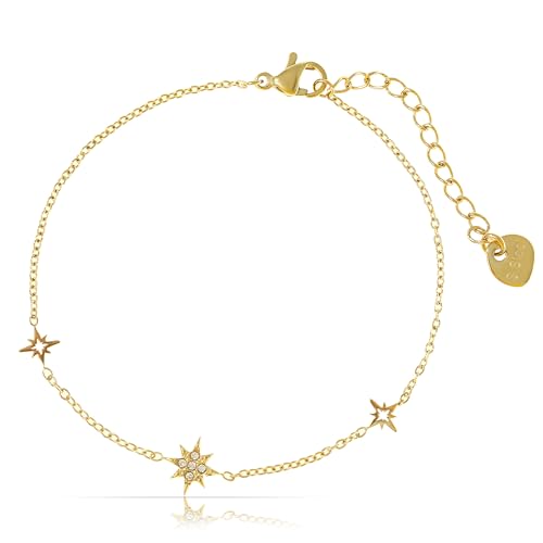 Made by Nami Bracelet Femme Acier Inoxydable 316L Étoile Doré Réglable 16+3cm Hypoallergénique