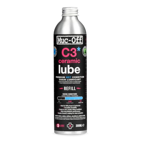 Muc-Off Lubrifiant Chaîne de Vélo C3 pour Conditions Humides et Difficiles - 300 ml - Lubrifiant Céramique de Qualité Supérieure avec Colorant Traceur UV